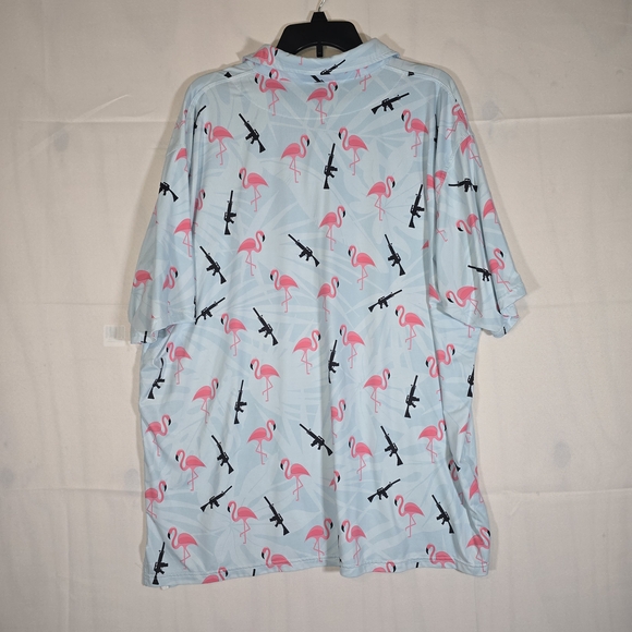 Light Blue Flamingo Print Polo Shirt - Picture 5 of 7